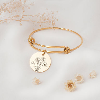 Custom Birth Flower Bouquet Birth Flower Charm Adjustable Bracelet