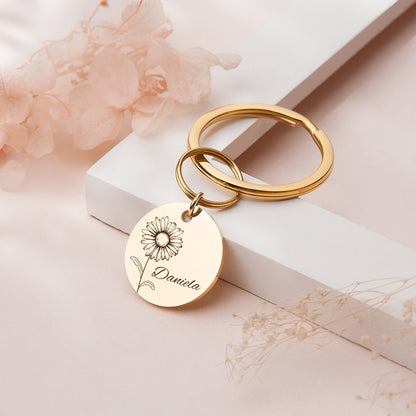 Custom Birth Flower and Name Key Chain