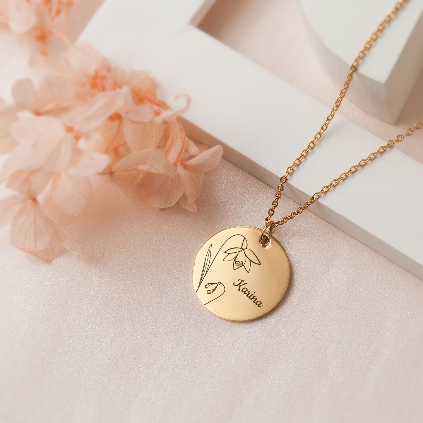 Birth Flower and Name Necklace