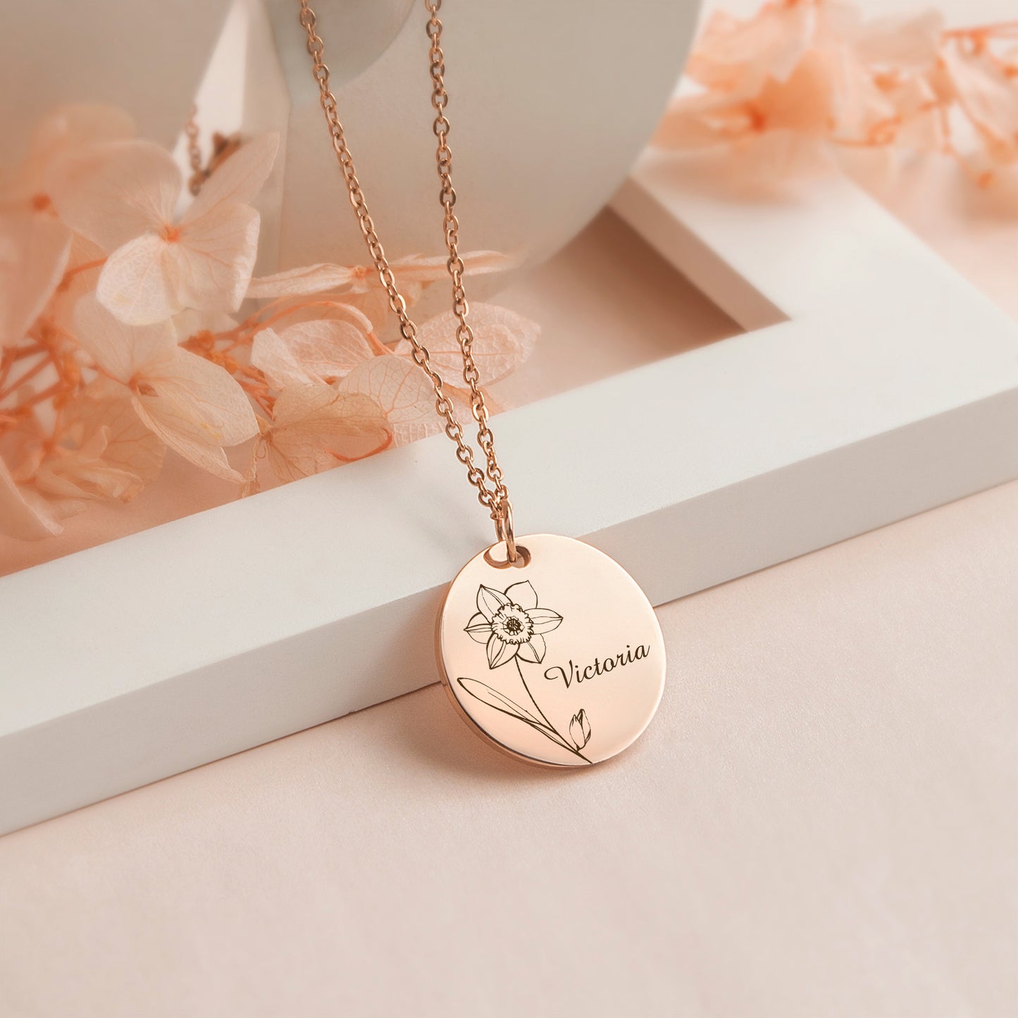 Birth Flower and Name Necklace