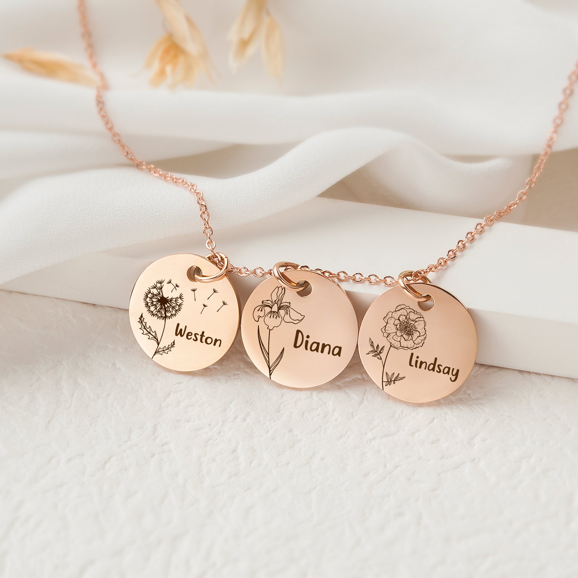 Custom Birth Flower Charm Necklace