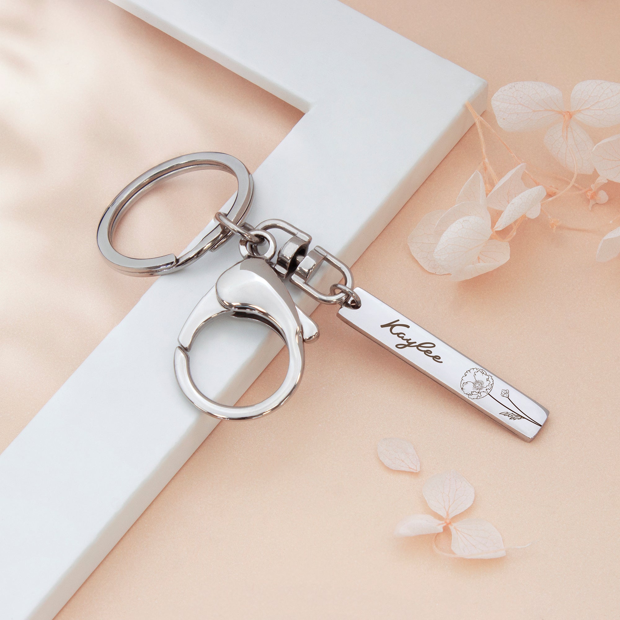 Custom Name and Birth Flower Key Chain, Engraved Birth Date, Flower Ke –  Anavia Jewelry & Gift