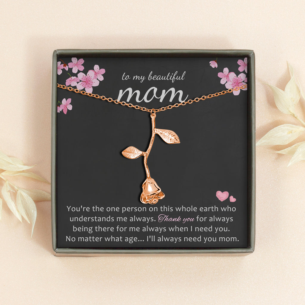"To my beautiful Mom" Rose Necklace