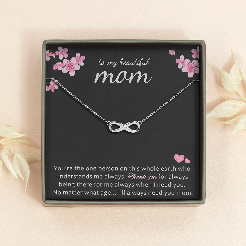 "To my beautiful Mom" Infinity Necklace Card Gift Set