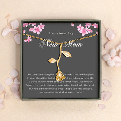 "To An Amazing New Mom" Rose Necklace, Mother's Day Gift for New Mothers