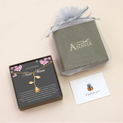 "To an Amazing New Mom" Mother's Day Card and Rose Necklace Gift Set