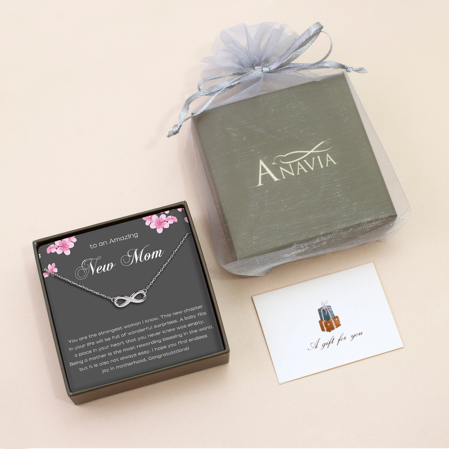 "To An Amazing New Mom" Card and Infinity Necklace