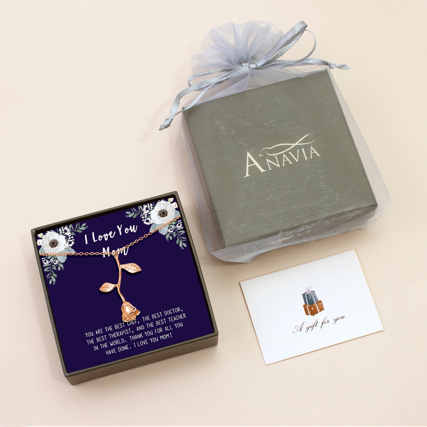 "To an Amazing New Mom" Mother's Day Card and Rose Necklace Gift Set