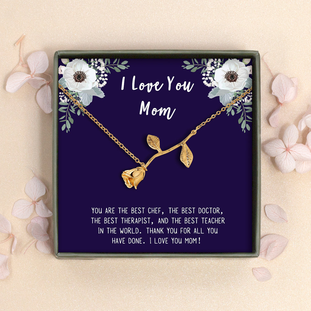 "I Love You Mom" Card and Rose Bracelet Gift Set