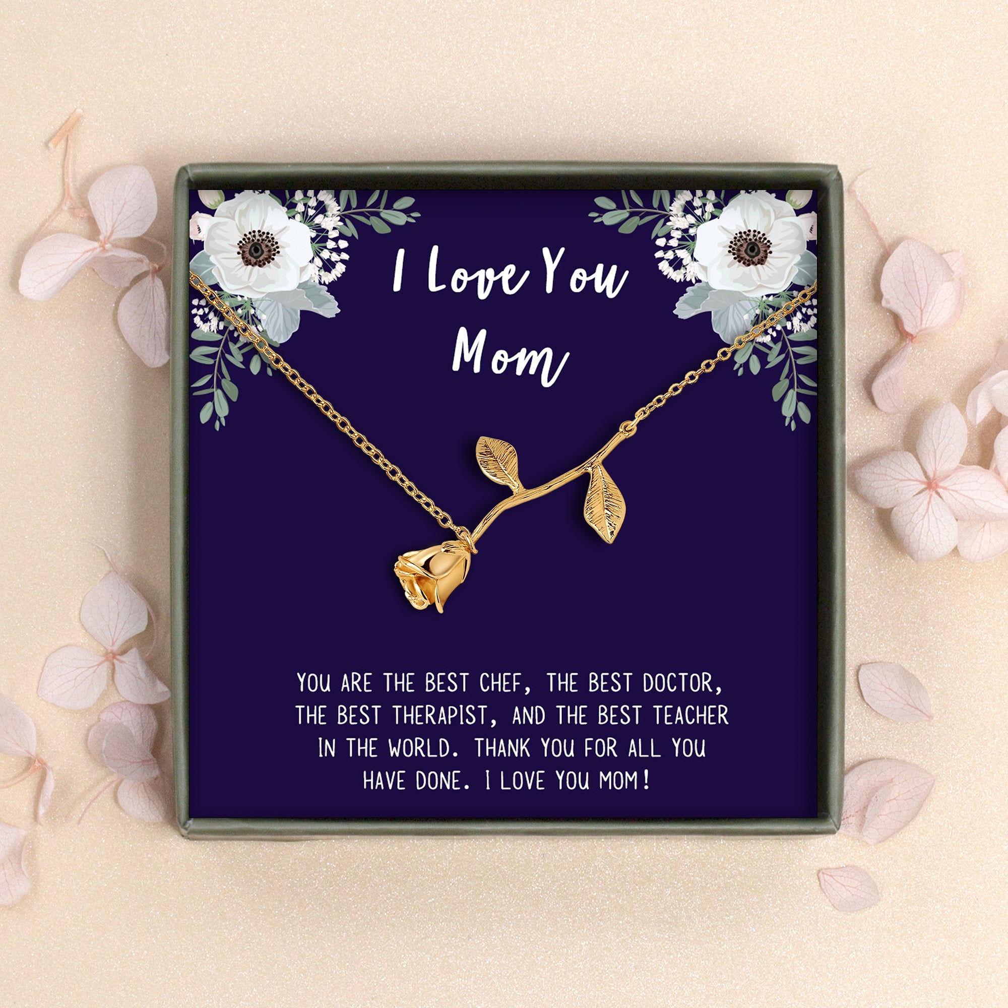 "I Love You Mom" Card and Rose Bracelet Gift Set