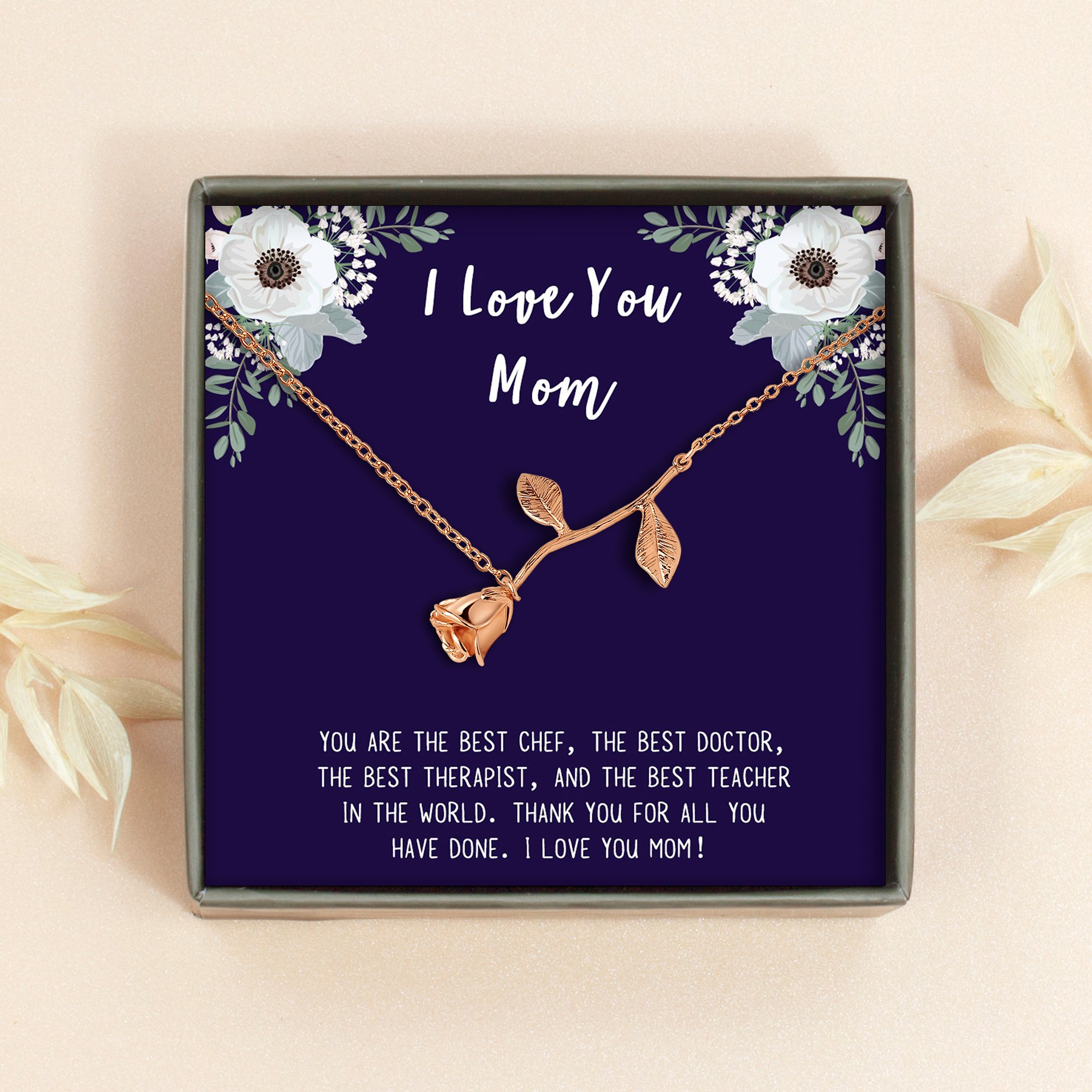 "I Love You Mom" Card and Rose Bracelet Gift Set