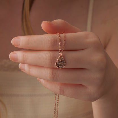 Custom Actual Fingerprint Teardrop Memorial Necklace