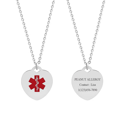 Heart Medical Alert ID Necklace