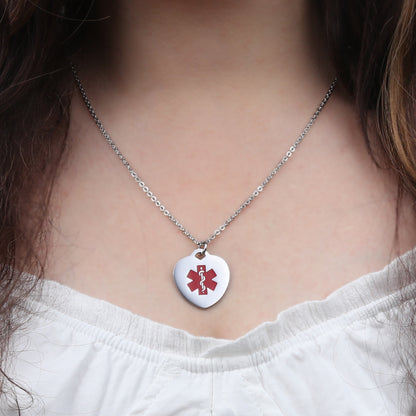 Heart Medical Alert ID Necklace