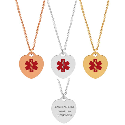 Heart Medical Alert ID Necklace