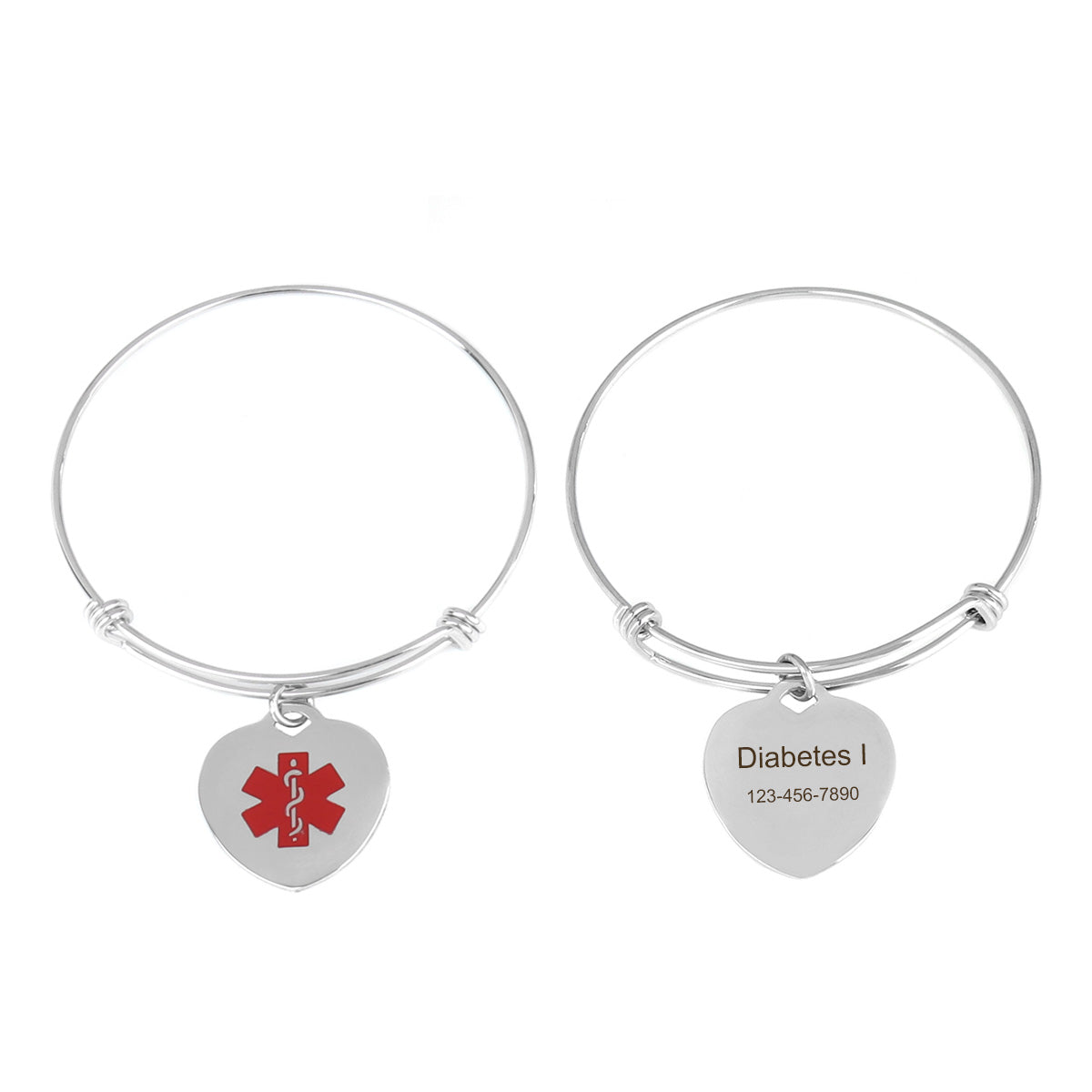 Custom Heart Shaped Medical ID Alert Adjustable Bracelet