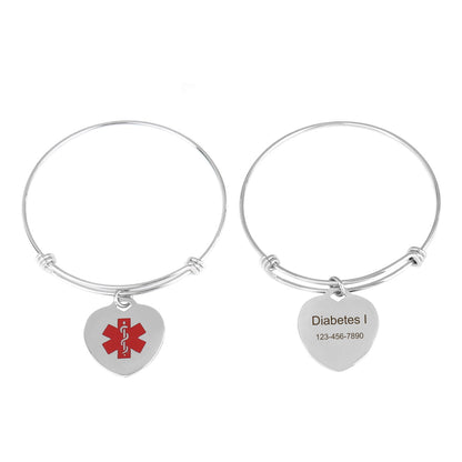 Custom Heart Shaped Medical ID Alert Adjustable Bracelet