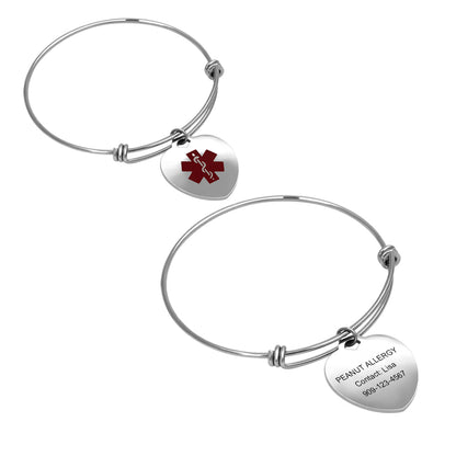 Custom Heart Shaped Medical ID Alert Adjustable Bracelet