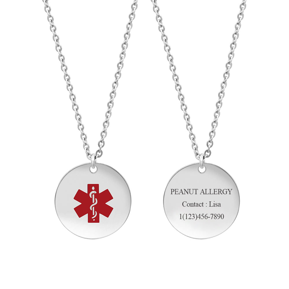 Round Medical ID Alert Necklace with Medical Card