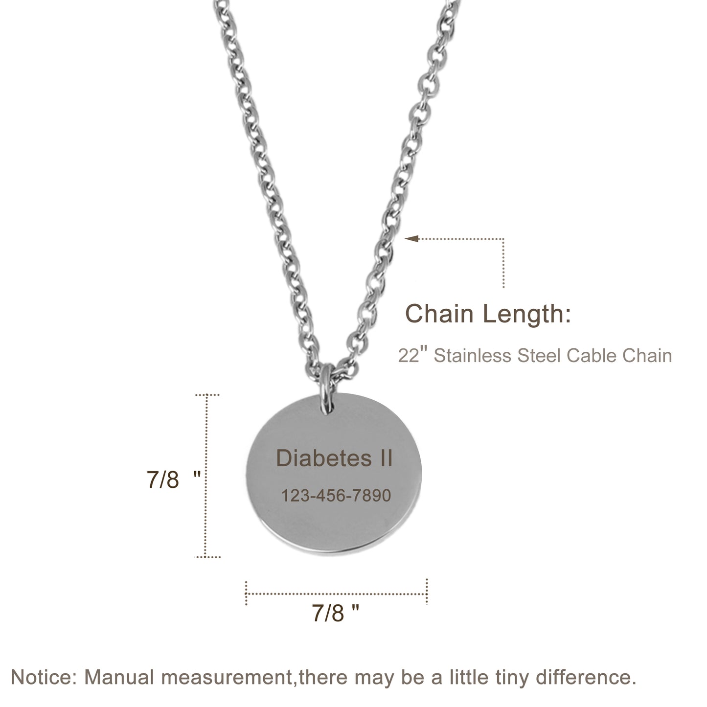 Round Medical ID Alert Necklace with Medical Card