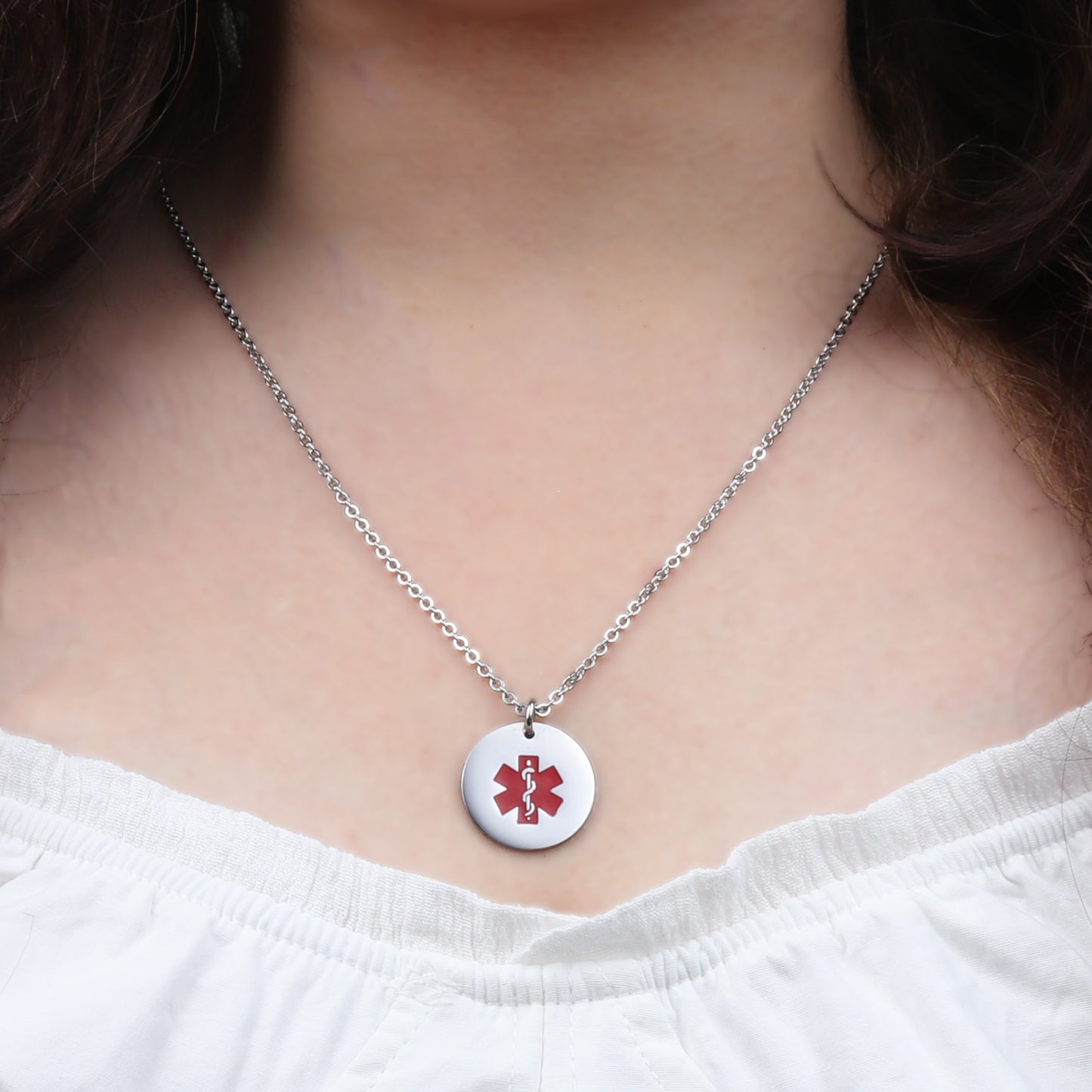 Round Medical ID Alert Necklace with Medical Card