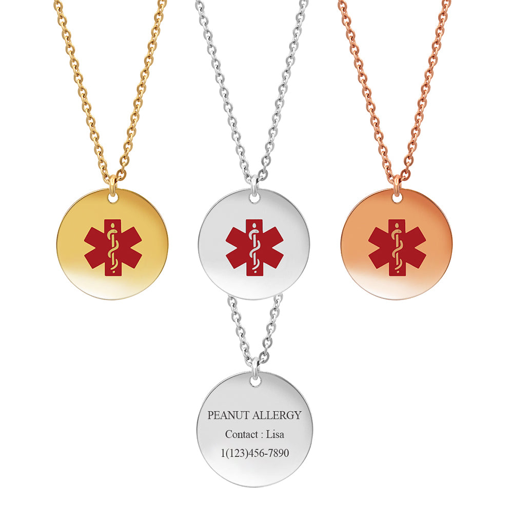 Round Medical ID Alert Necklace with Medical Card