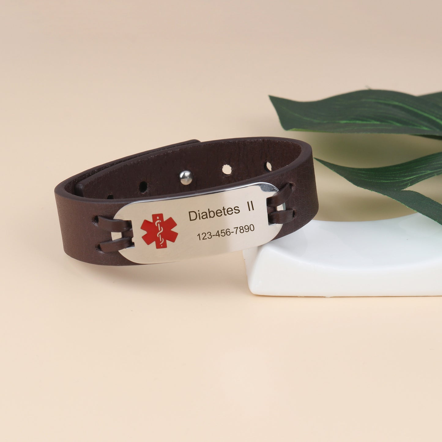 Medical Alert ID Leather Bracelet