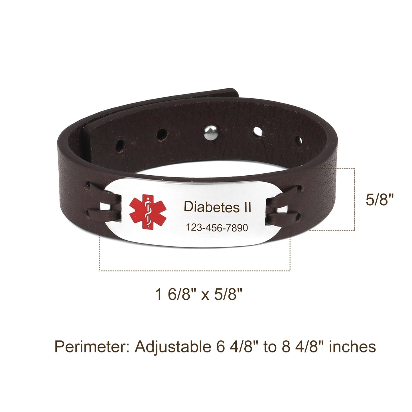 Medical Alert ID Leather Bracelet