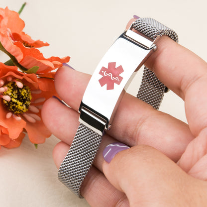 Adjustable Magnetic Mesh Medical ID Bracelet