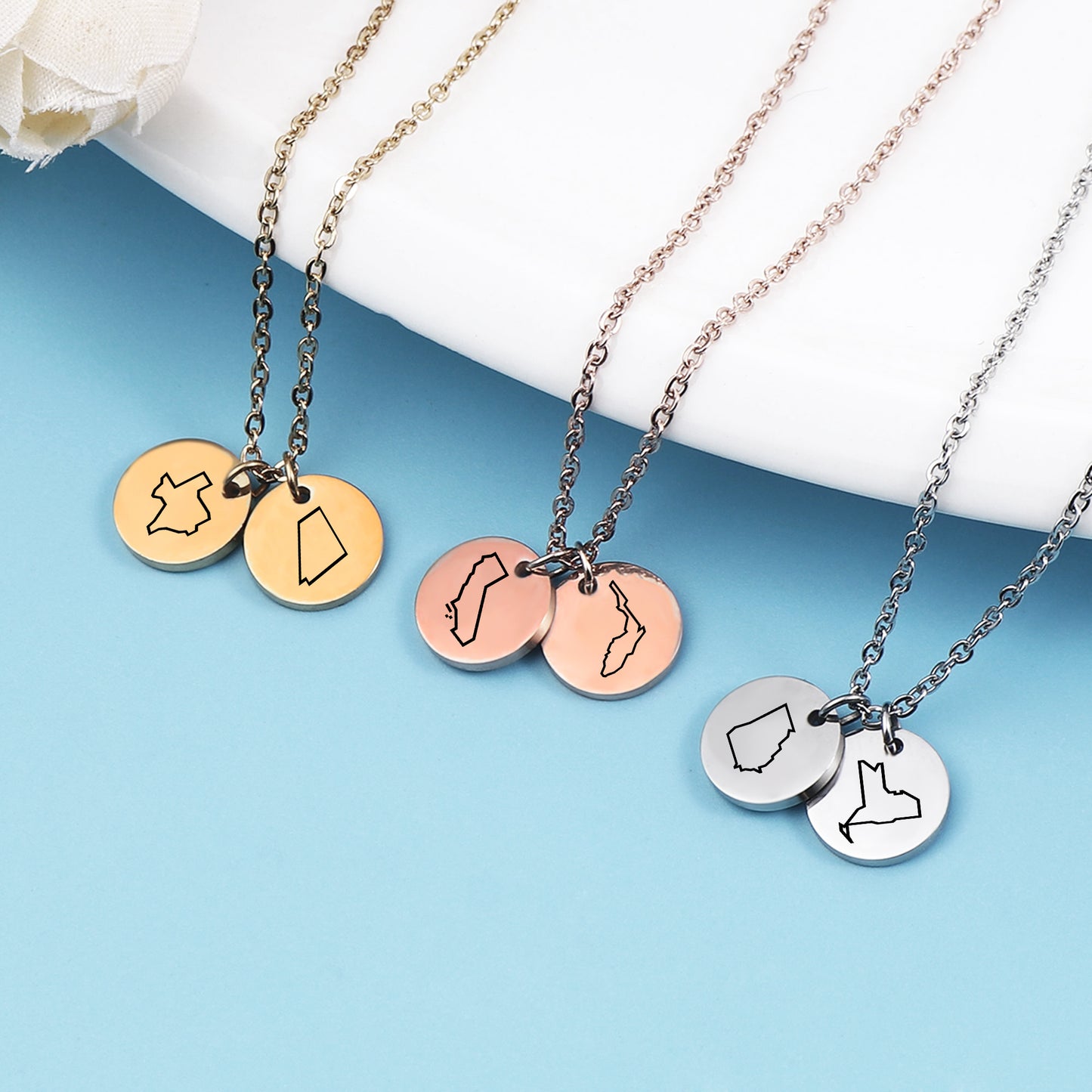 Long Distance Initial State Mini Charm Necklace