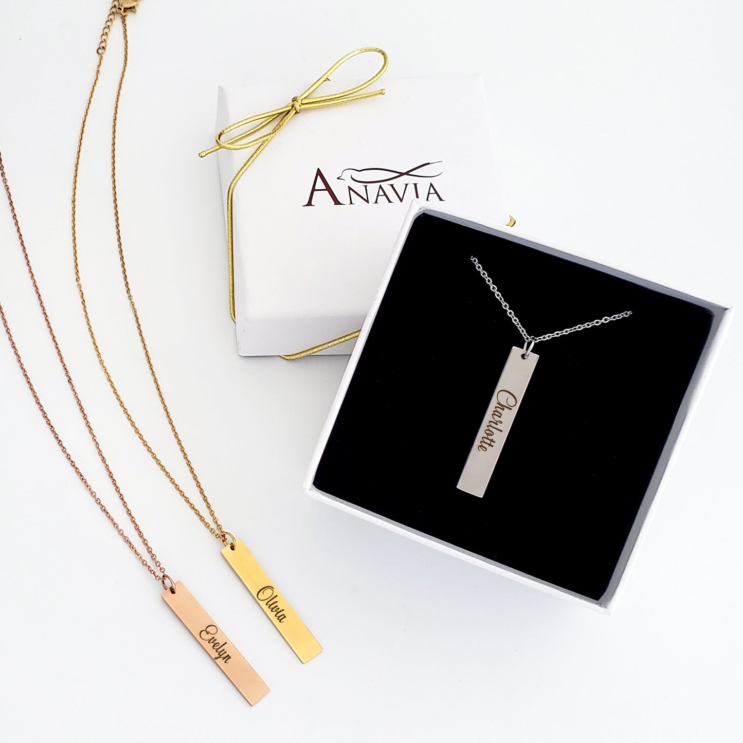 Personalized Silver Vertical Bar Name Necklace, Birthday Gift for Boyfriend and Girlfriend