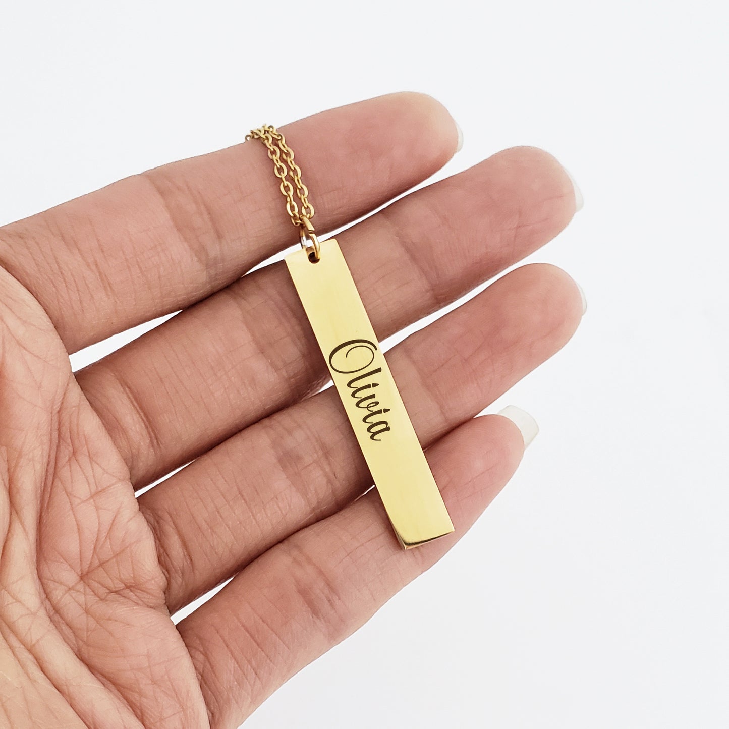 Personalized Silver Vertical Bar Name Necklace, Birthday Gift for Boyfriend and Girlfriend