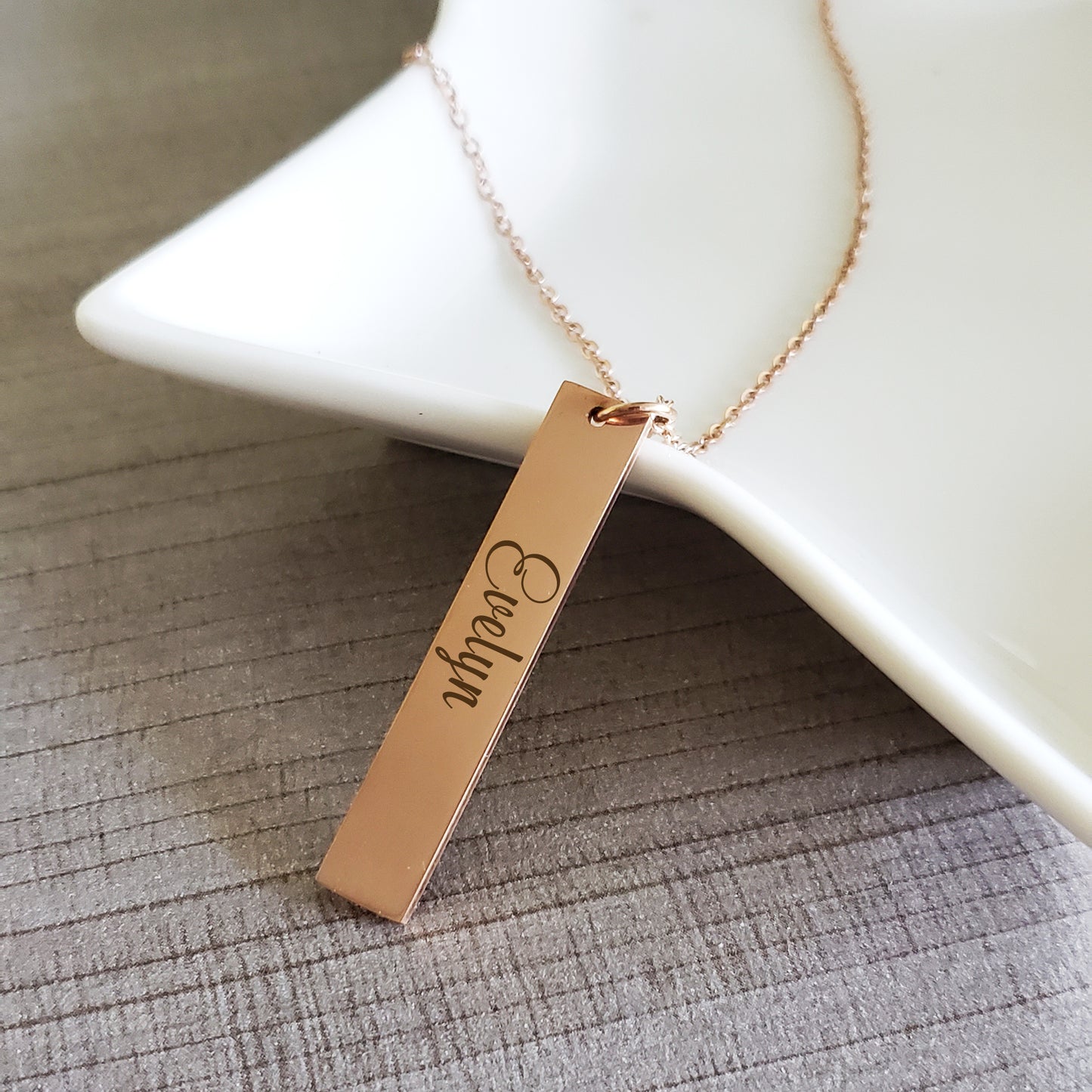 Personalized Silver Vertical Bar Name Necklace, Birthday Gift for Boyfriend and Girlfriend