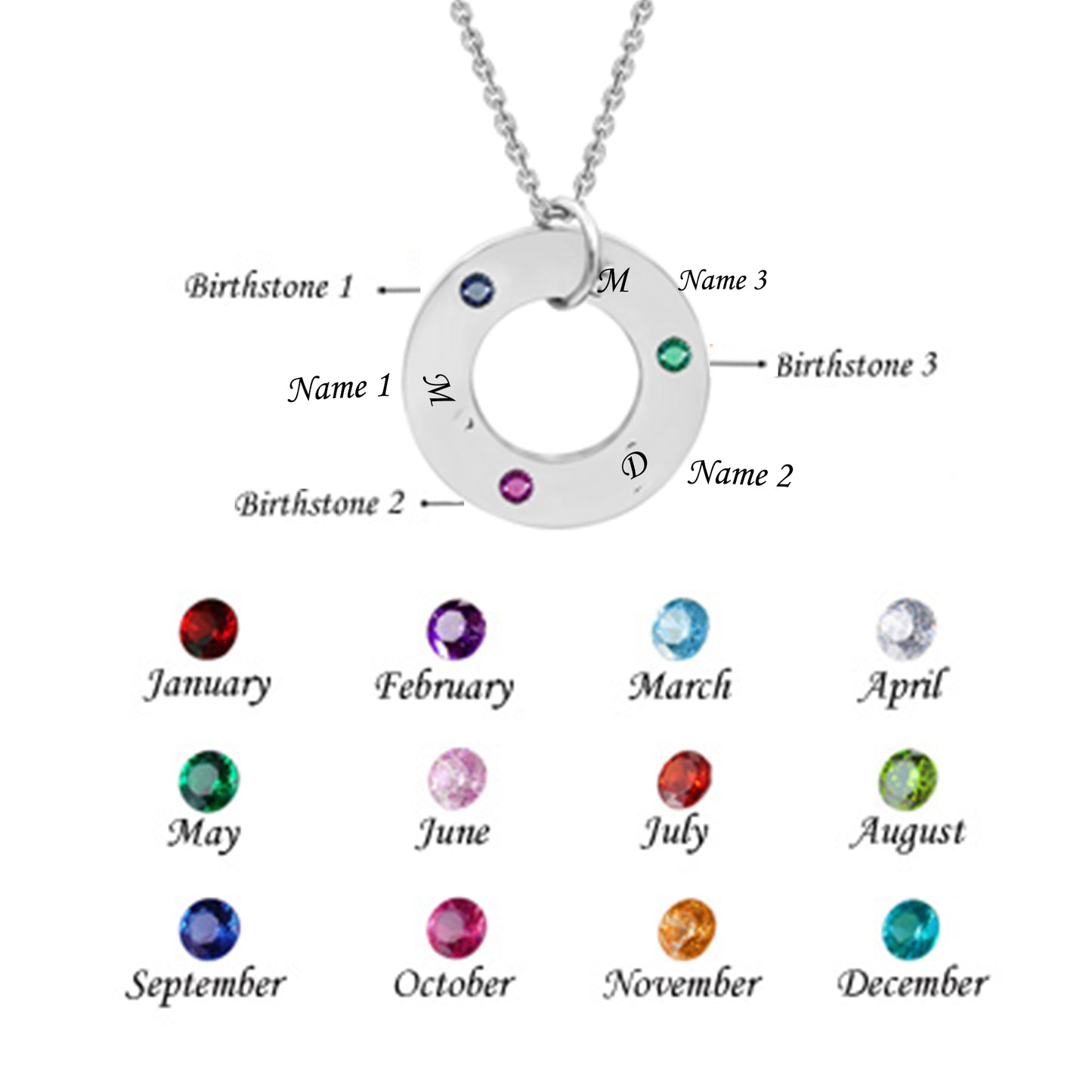 Birthstone Washer Initial Necklace