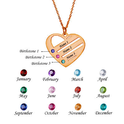 4 Birthstone Name Family Heart Necklace