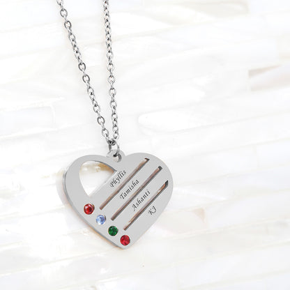 4 Birthstone Name Family Heart Necklace