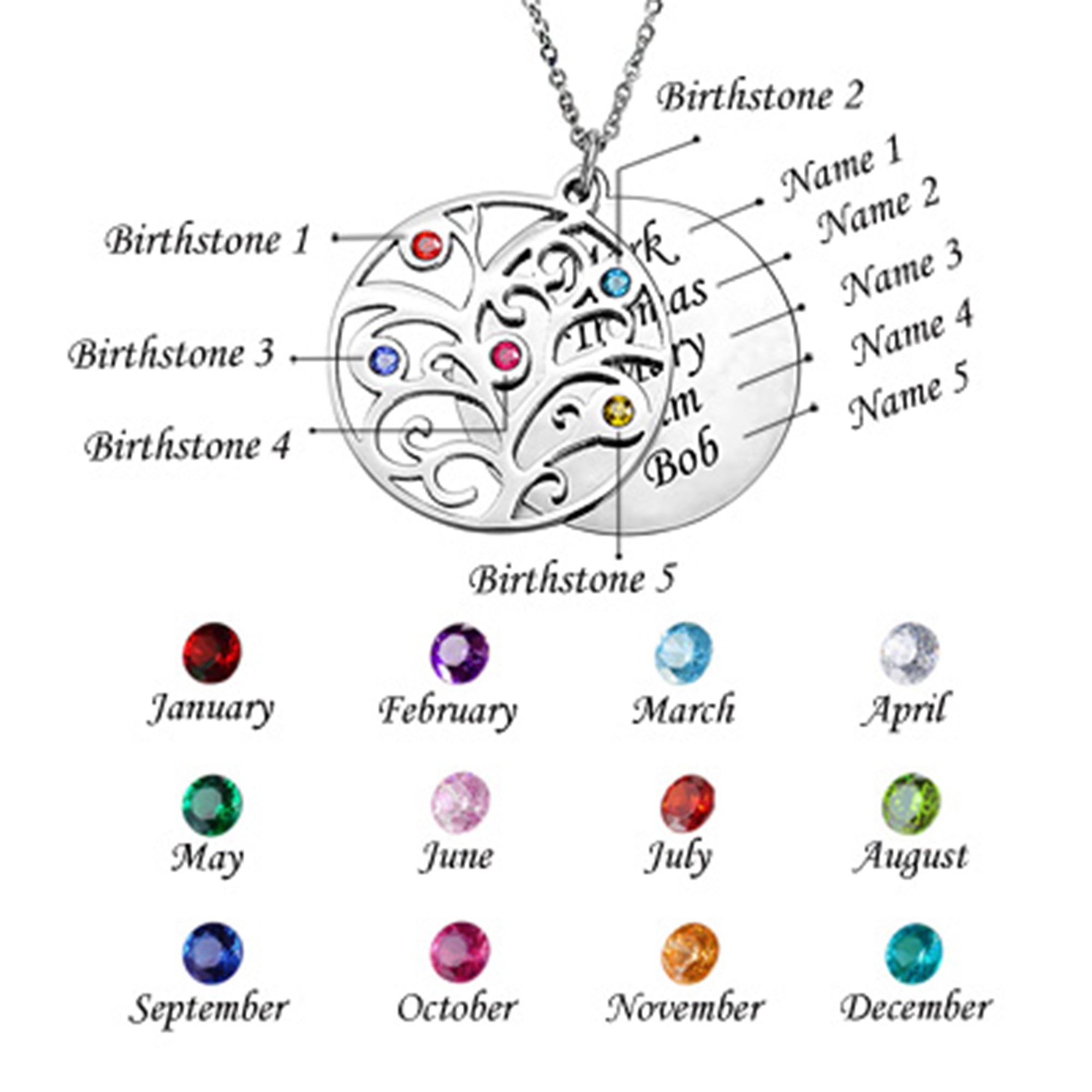 Custom Family Tree Birthstone Necklace, Backside Can be Personalized F –  Anavia Jewelry & Gift