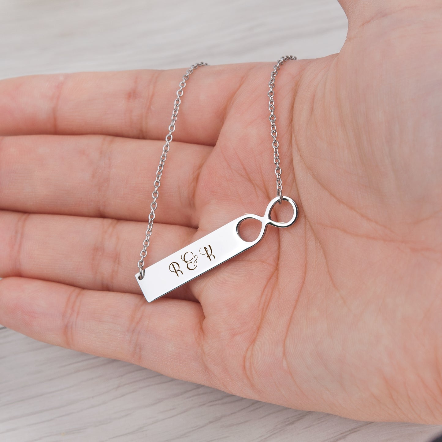 Personalized Couple's Infinity Love Bar Necklace, Anniversary Gift for Lover, Birthday Gift for Wife