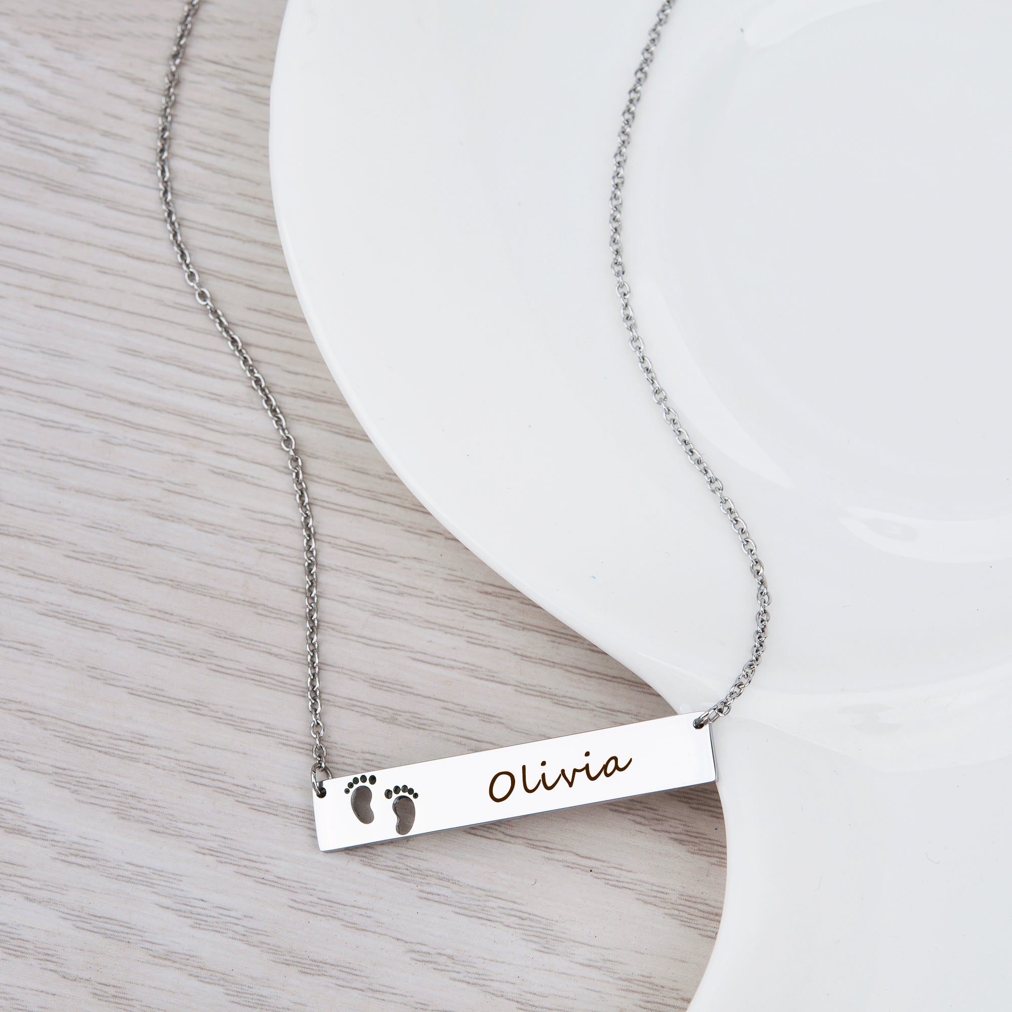 Custom Footprint Cut-Out Bar Necklace