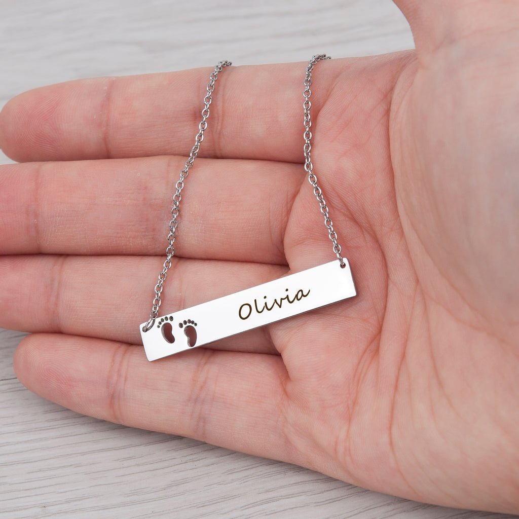 Custom Footprint Cut-Out Bar Necklace