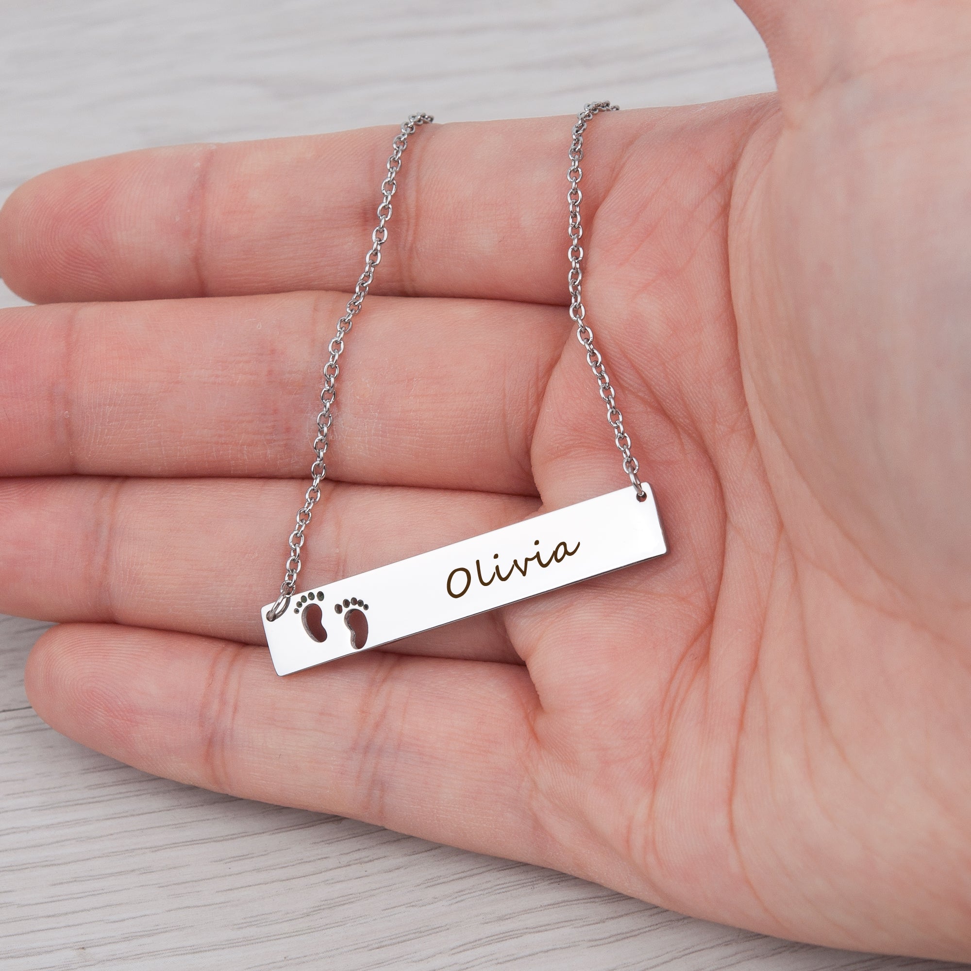 Custom Footprint Cut-Out Bar Necklace