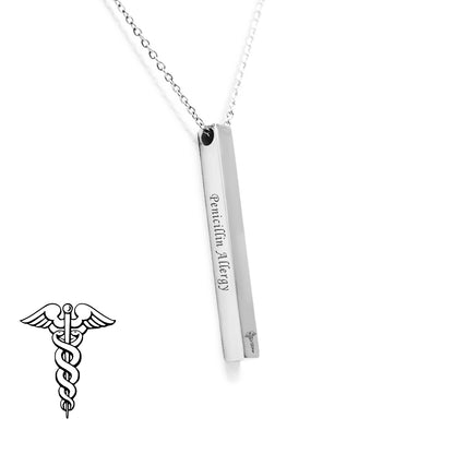 Medical Alert ID 4-Sided Bar Necklace