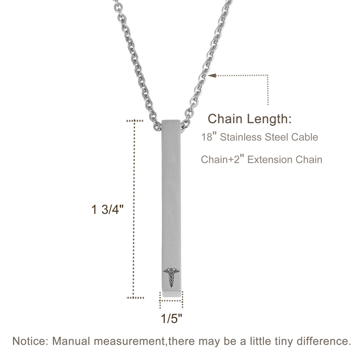 Medical Alert ID 4-Sided Bar Necklace