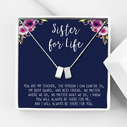 "Sister for Life" Card and Cube Necklace