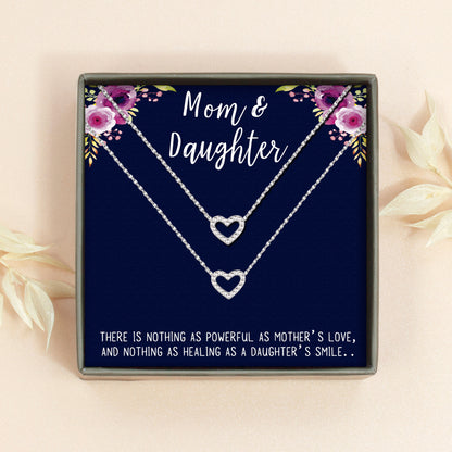 Mother Daughter 2 Heart Necklace Christmas Gift Set, Mom and daughter Gift Set