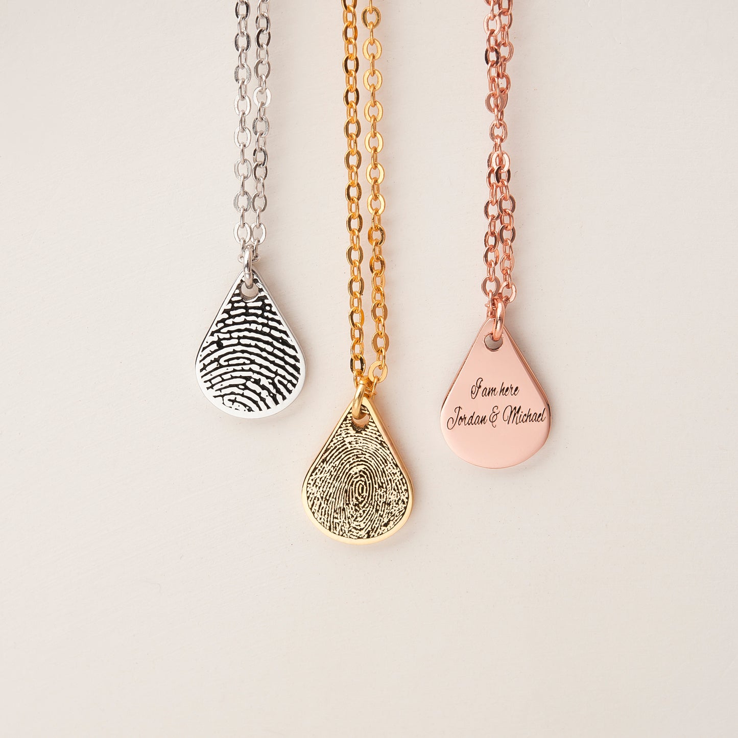 Custom Actual Fingerprint Teardrop Memorial Necklace