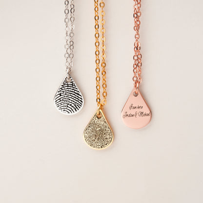 Custom Actual Fingerprint Teardrop Memorial Necklace