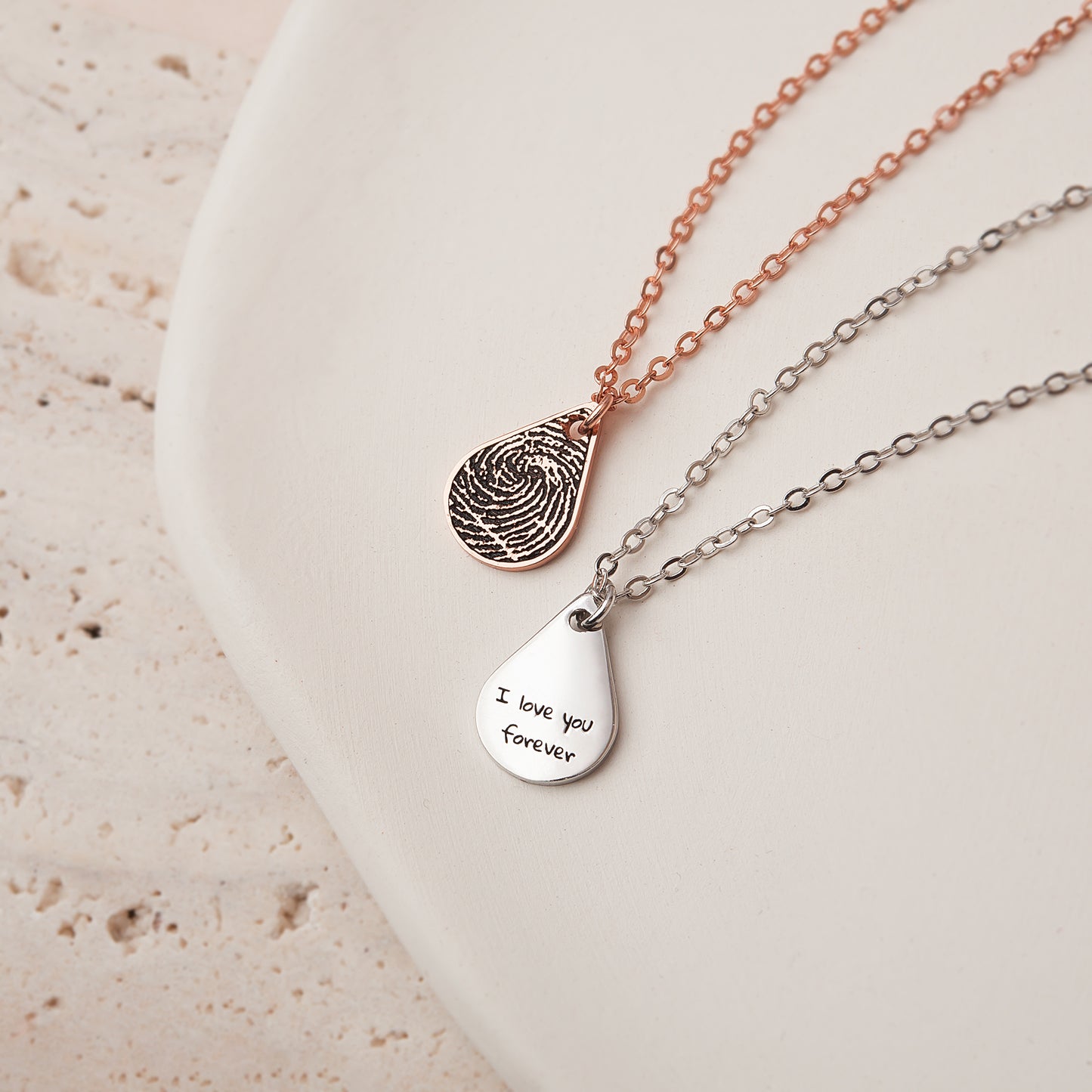 Custom Actual Fingerprint Teardrop Memorial Necklace