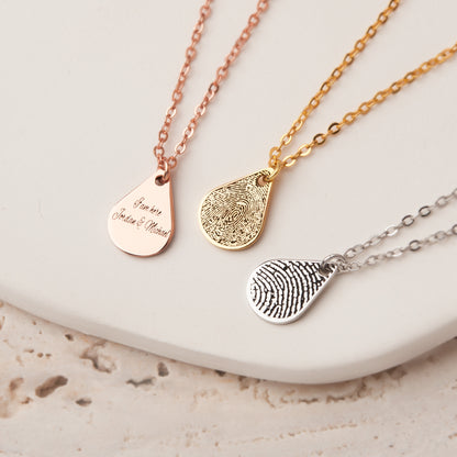 Custom Actual Fingerprint Teardrop Memorial Necklace