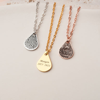 Custom Actual Fingerprint Teardrop Memorial Necklace